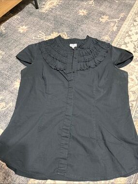 Worthington Black Ruffled-Neck Button Front Blouse